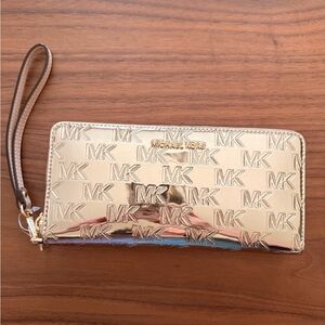 Michael Kors Metallic Gold MK Embossed Wristlet Wallet